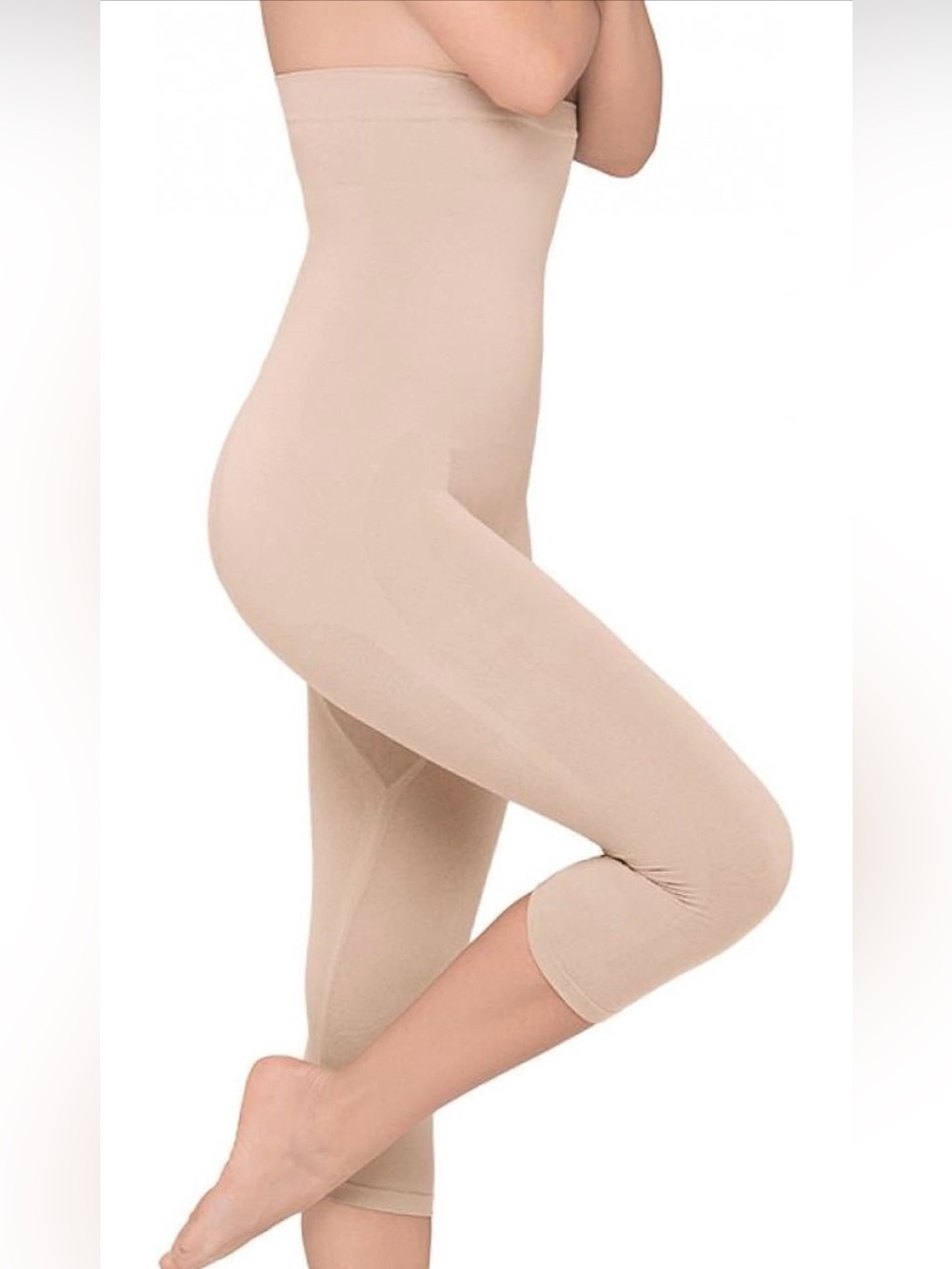 High-Waist Nude Firm Shaping Capris - Open Gusset Sz S